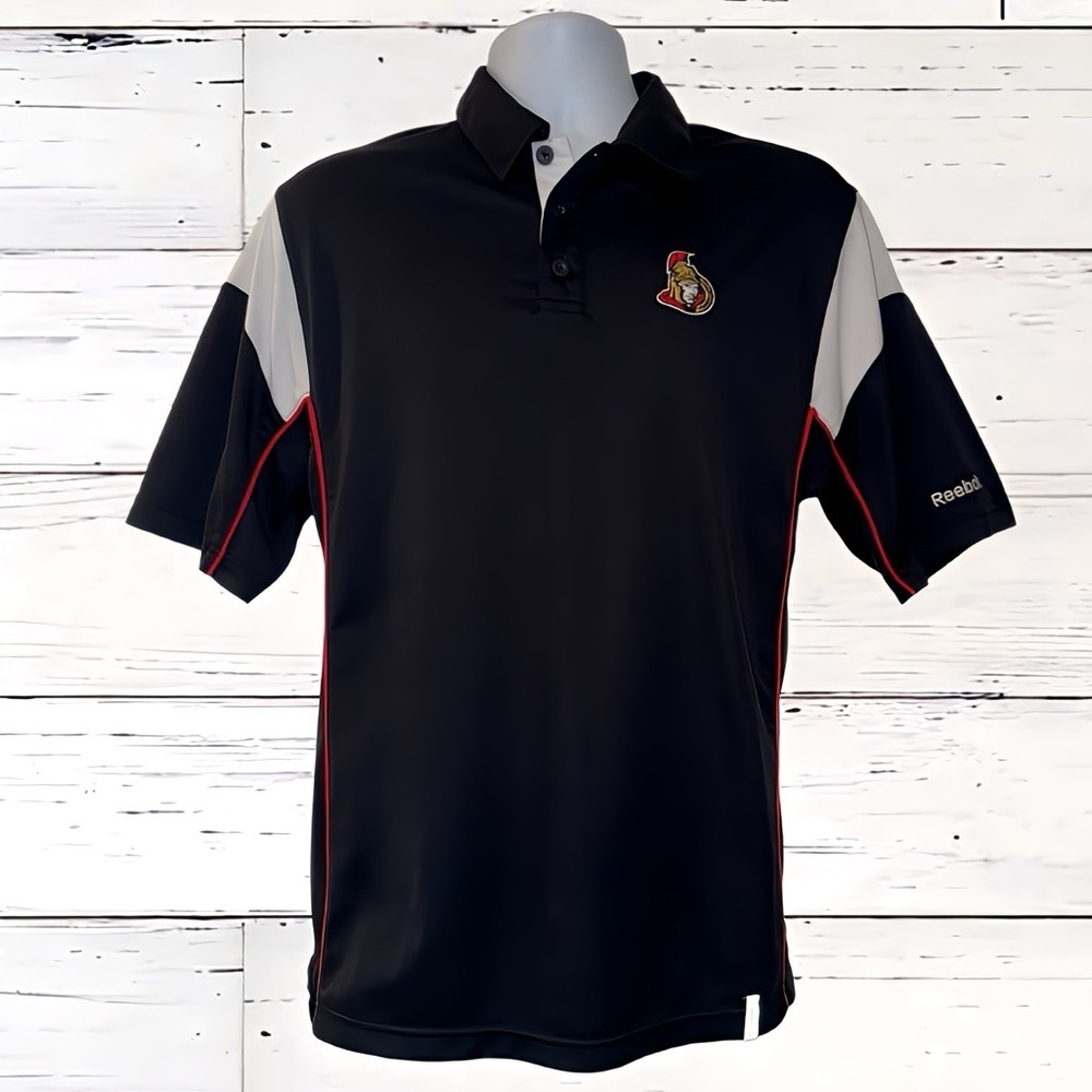 Reebok NHL Ottawa Senators Polo Shirt Men’s Small Black Red White Team Shirt